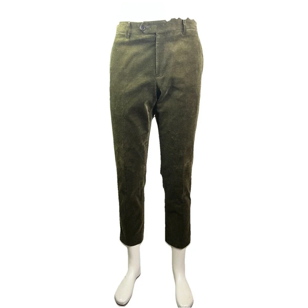 NWOT Spier & Mackay Slim Trousers 30 Olive Green Corduroy Flat Front Men 30x27 - Picture 2 of 9